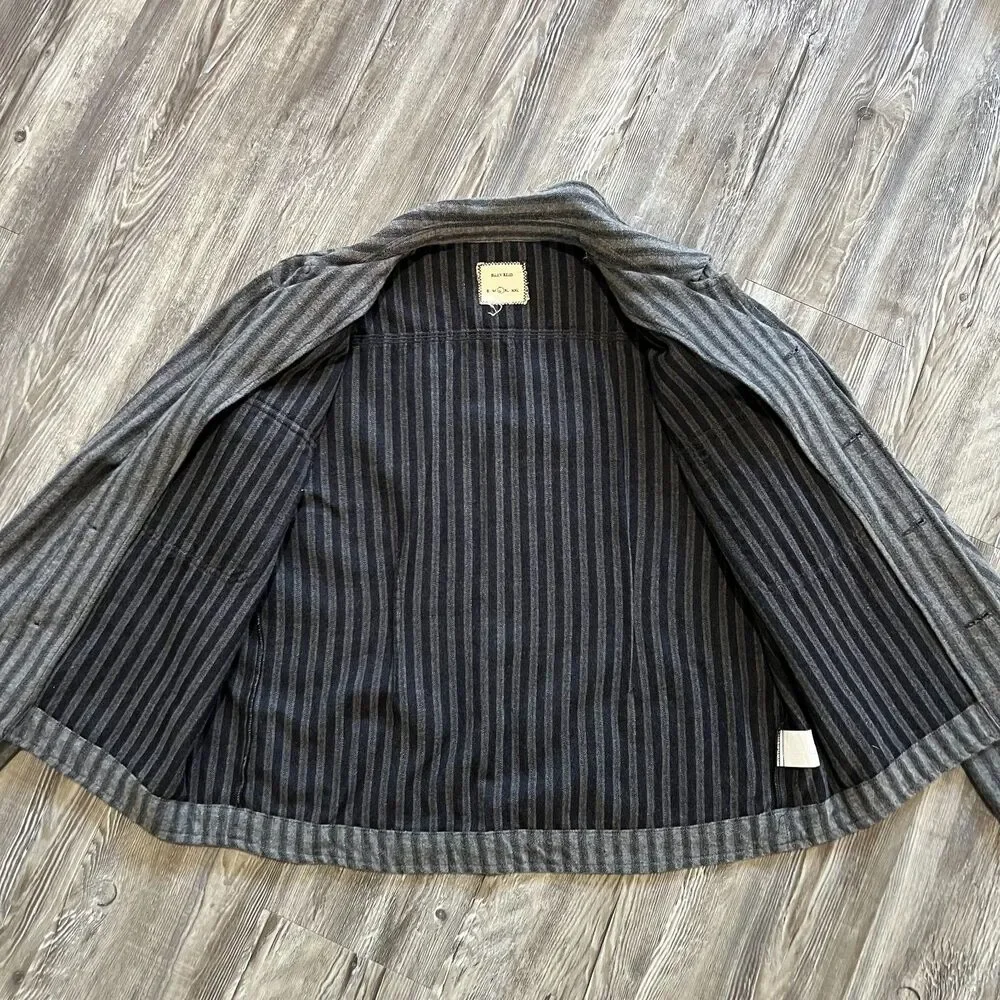 Billy Reid Wool Blend Overshirt Jacket Gray Stripe Size L Button Front Shacket - Picture 9 of 10